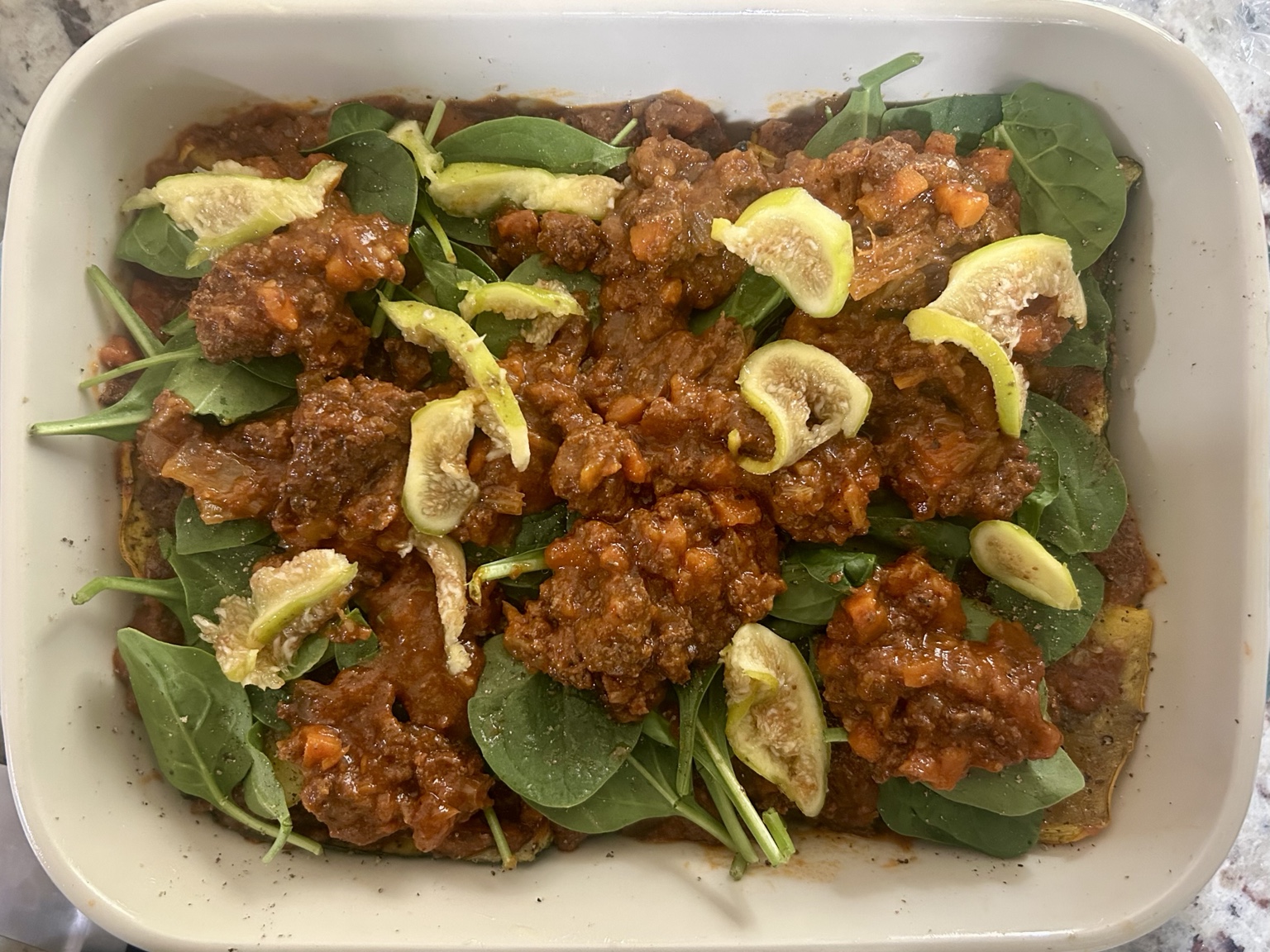 Light moussaka during assembly